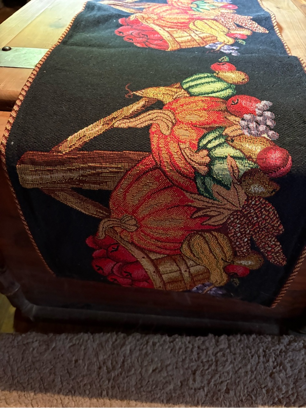 Harvest Cornucopia Table Runner - Black and Autumn Colors